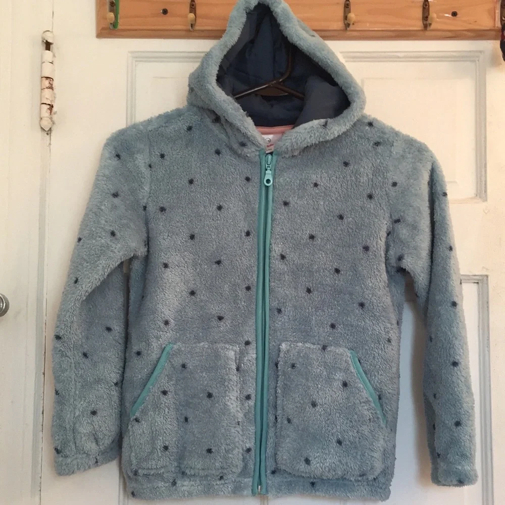 NWT Hanna Andersson girls teal fleece hoodie jacket in 6-7